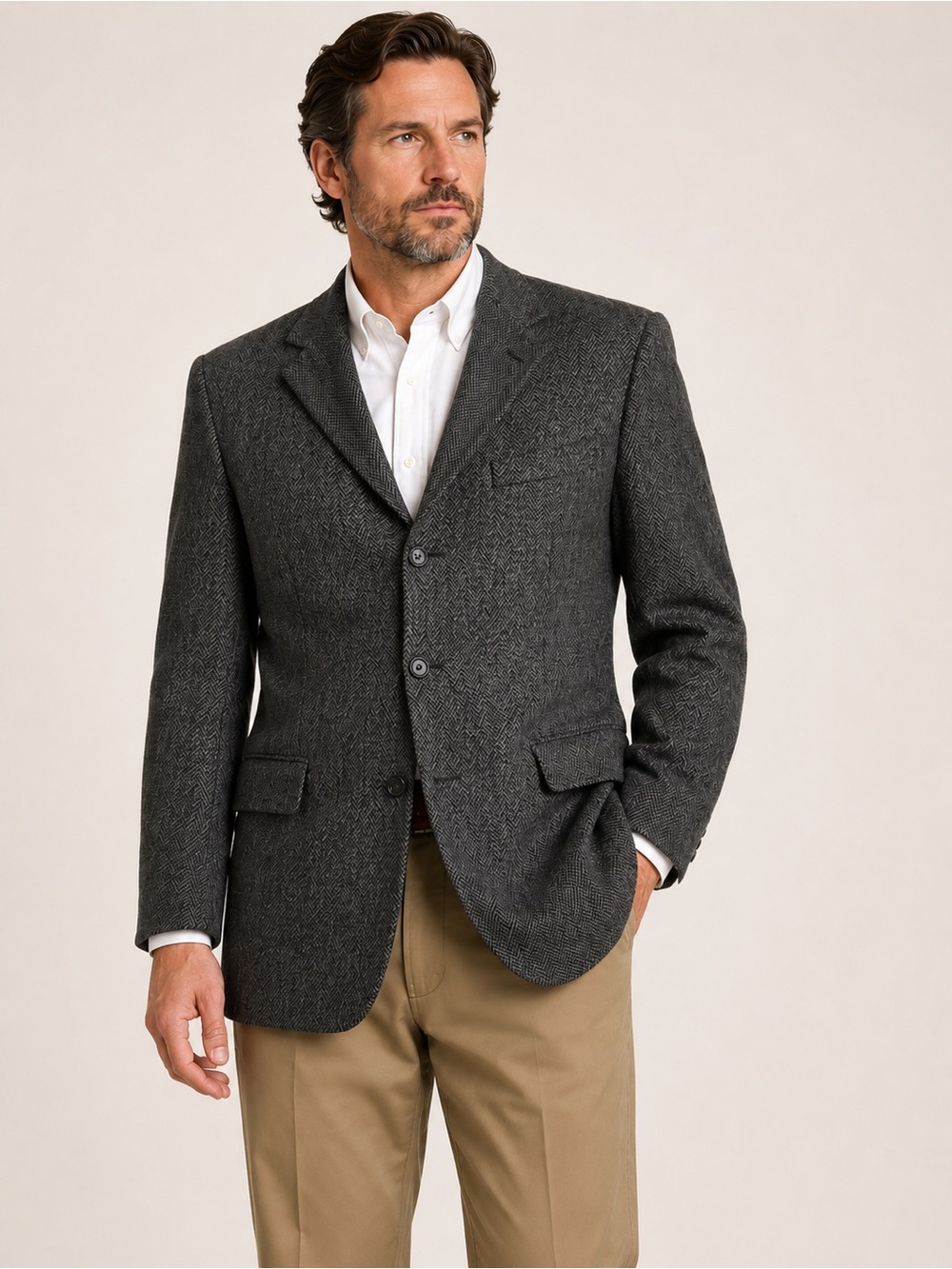 Jos A Bank 44L Shetland Wool Herringbone Blazer Sport Coat Ivy Heritage